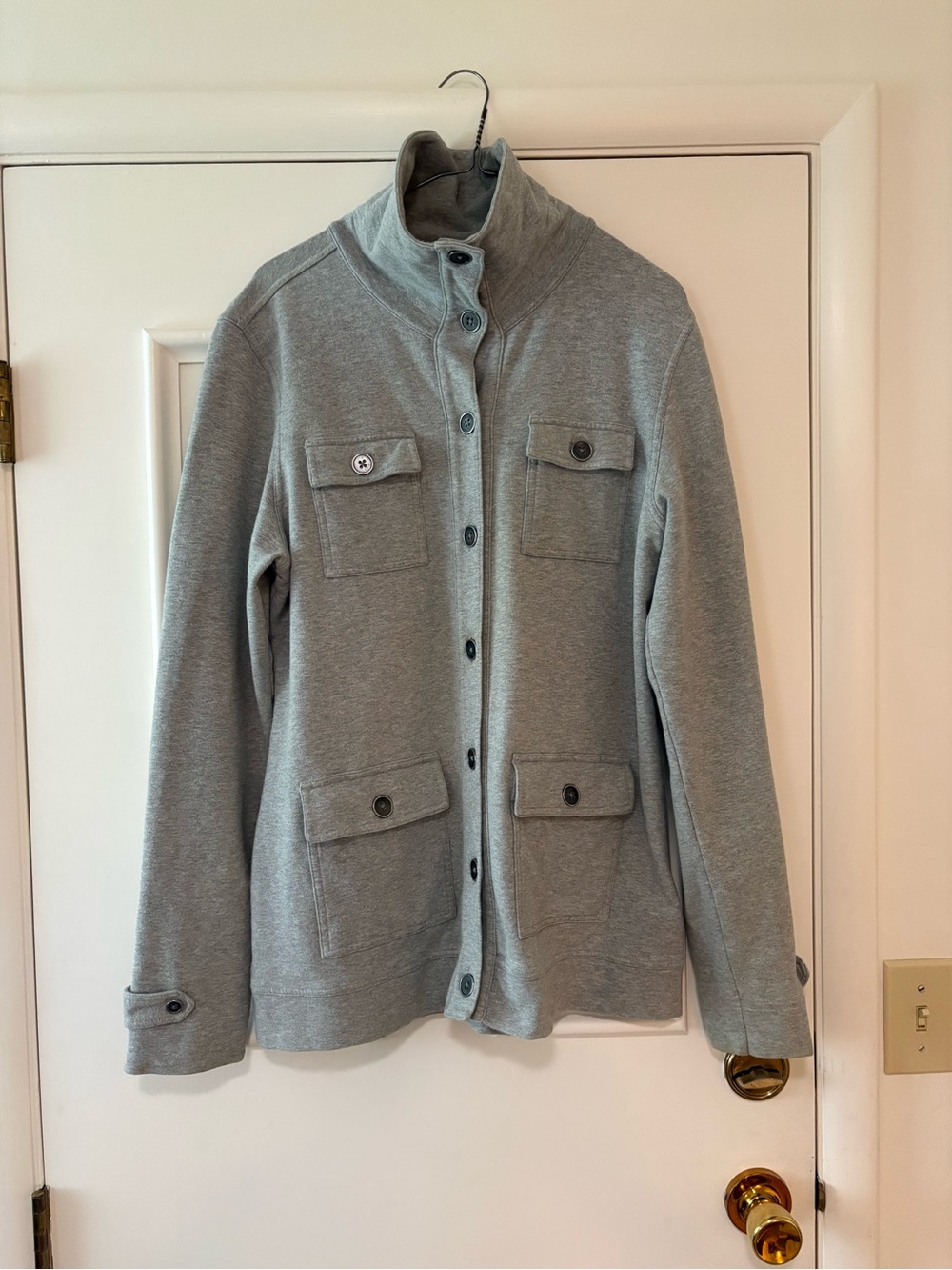 Lucy Light Gray Button Heavyweight Sweatshirt Jacket